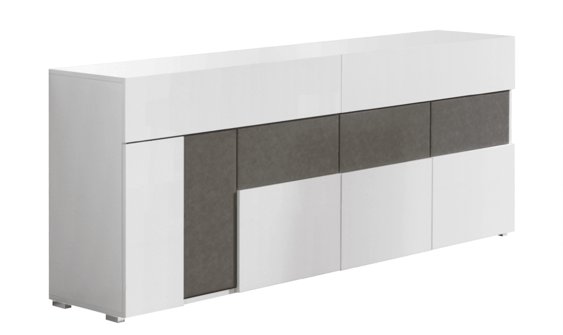 Lux Buffet collection in White High Gloss Laqour and Faux Taupe leather - Euro Living Furniture