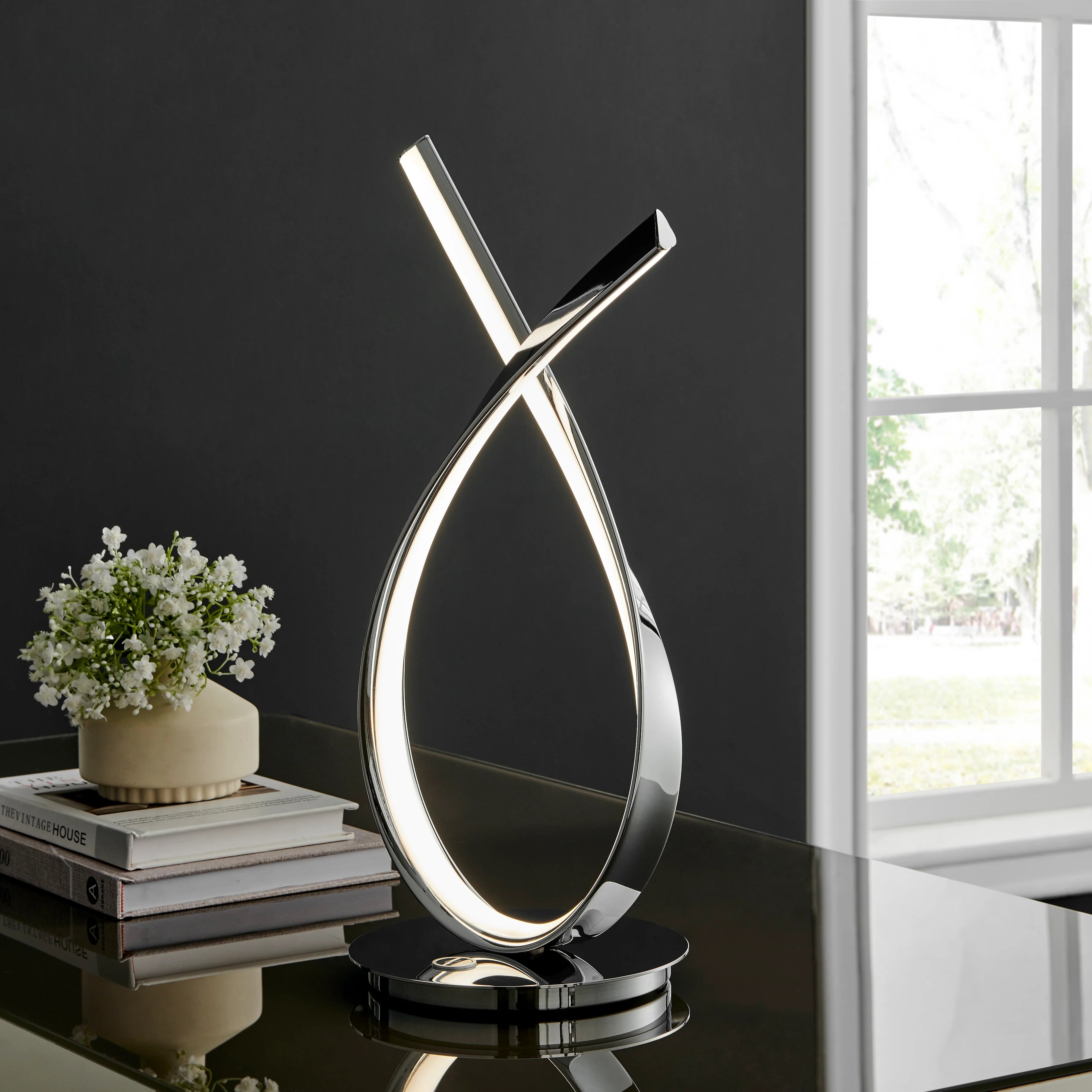 MOON TABLE LAMP - CHROME - Euro Living Furniture