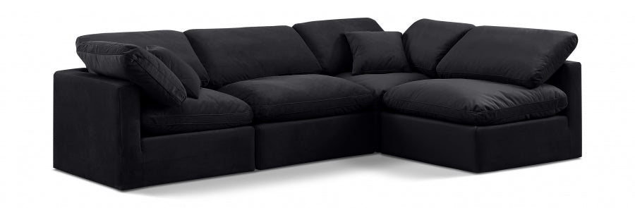 The Cloud sectional in black velvet fabric 4 pieces - Euro Living Furniture