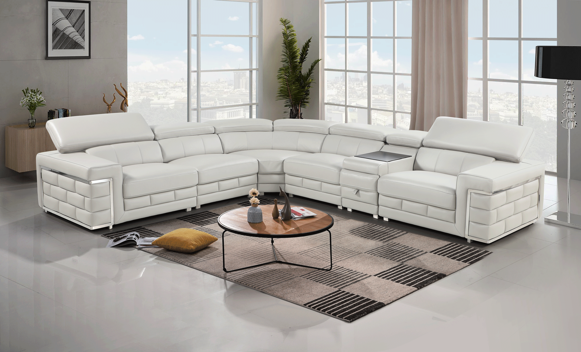 LT. Gray Leather Sectional - Euro Living Furniture