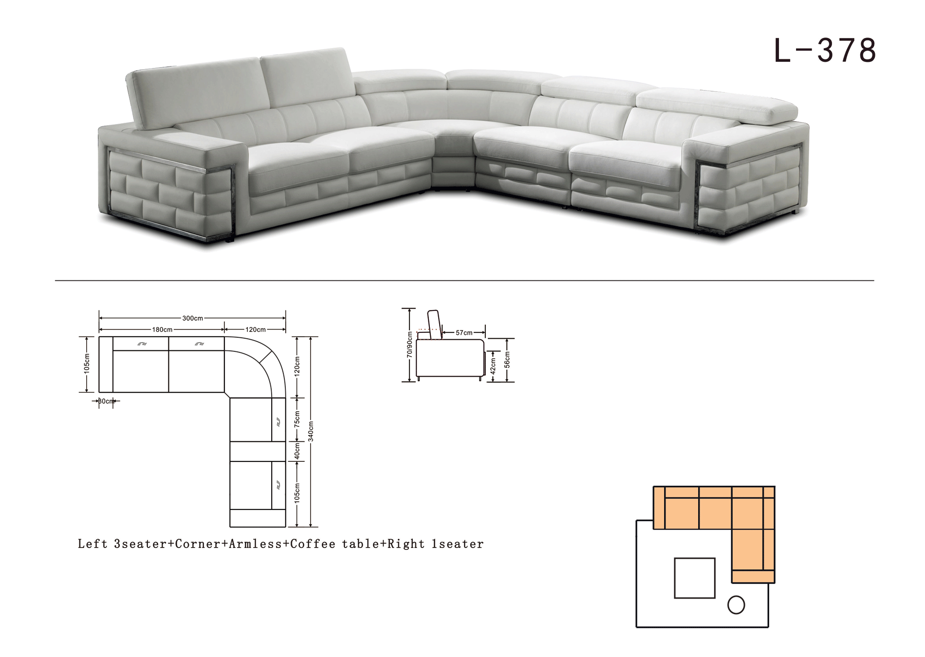 LT. Gray Leather Sectional - Euro Living Furniture