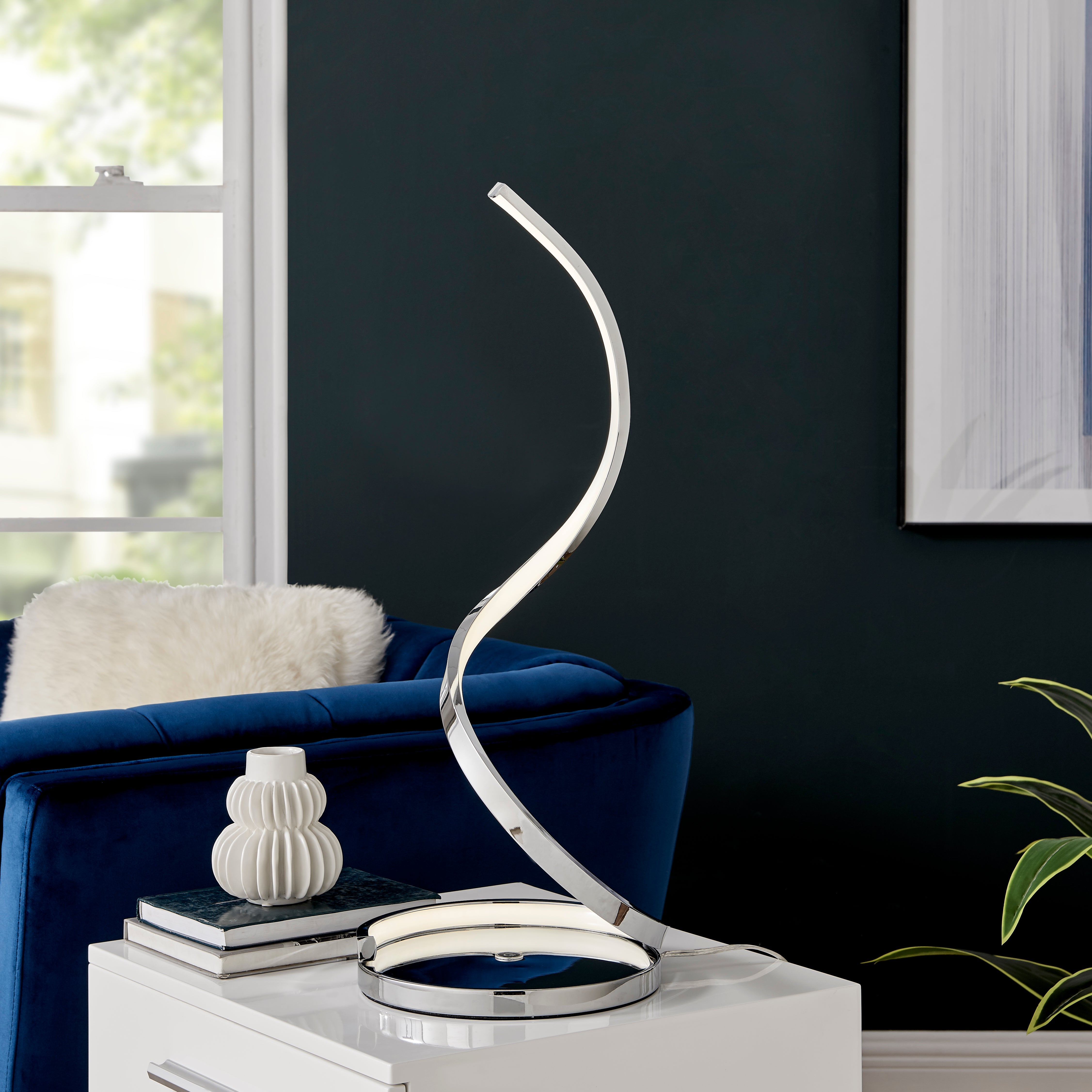 MODERN SPIRAL INTEGRATED LED TABLE LAMP, CHROME - Euro Living Furniture
