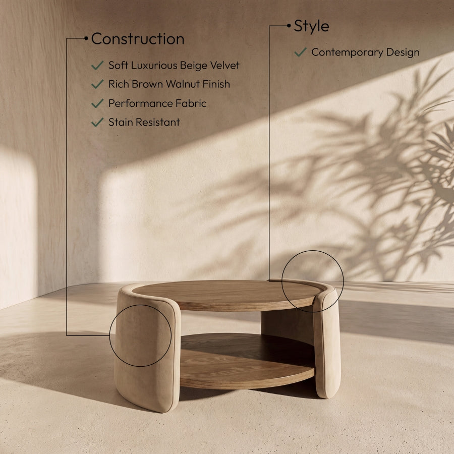 Congo Wood and Velvet Coffee Table