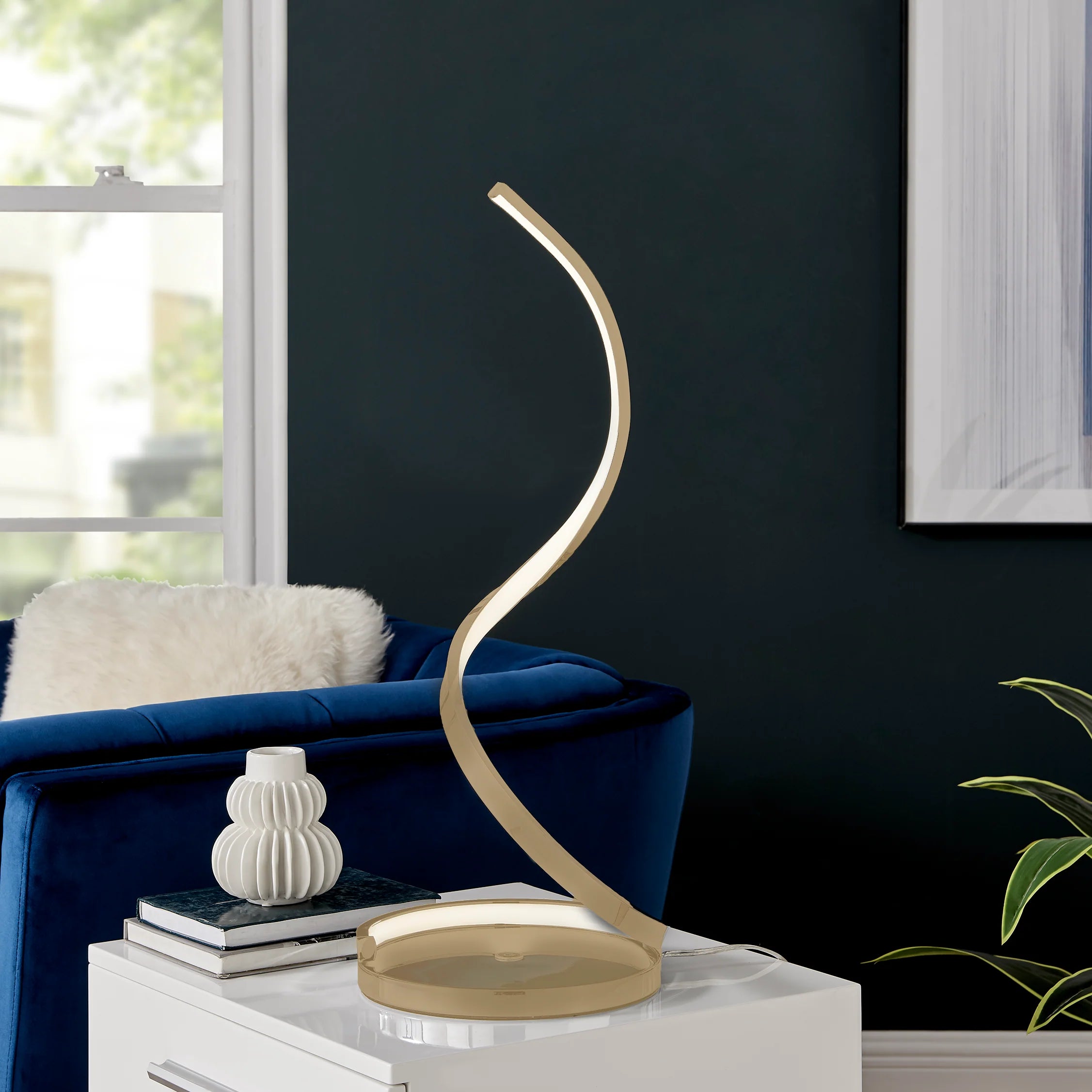 SPIRAL INTEGRATED LED TABLE LAMP, GOLD - Euro Living Furniture