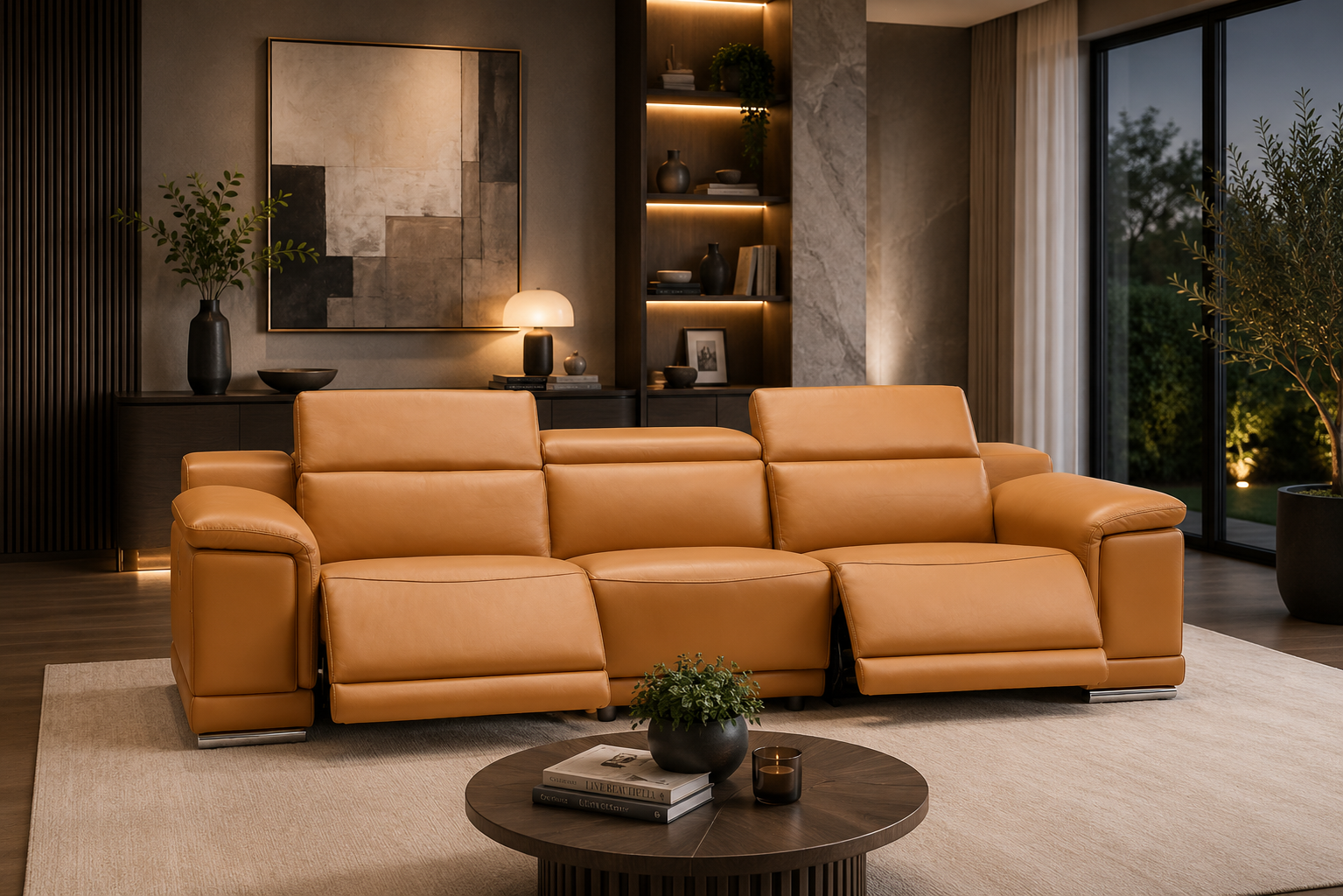 Harvey Leather Sofa 2 recliners