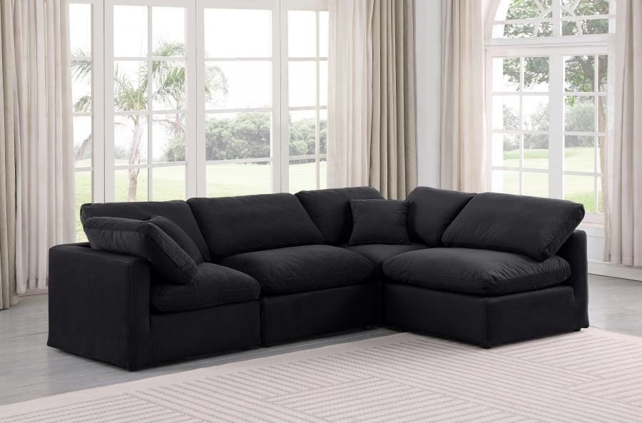 The Cloud sectional in black velvet fabric 4 pieces - Euro Living Furniture