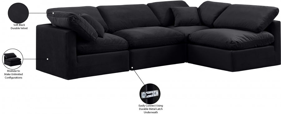 The Cloud sectional in black velvet fabric 4 pieces - Euro Living Furniture