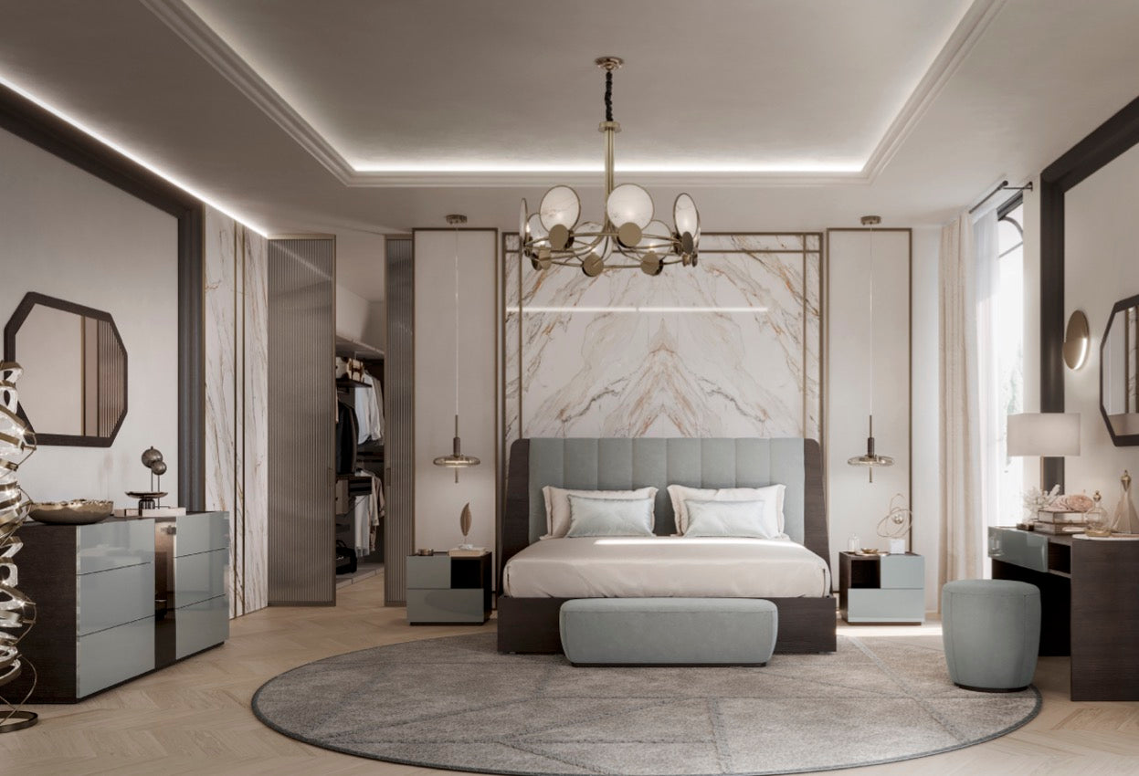 Porticello Bedroom Set with Upholstered Headboard - Euro Living Furniture