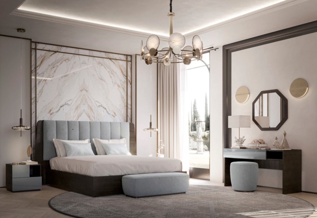 Porticello Bedroom Set with Upholstered Headboard - Euro Living Furniture