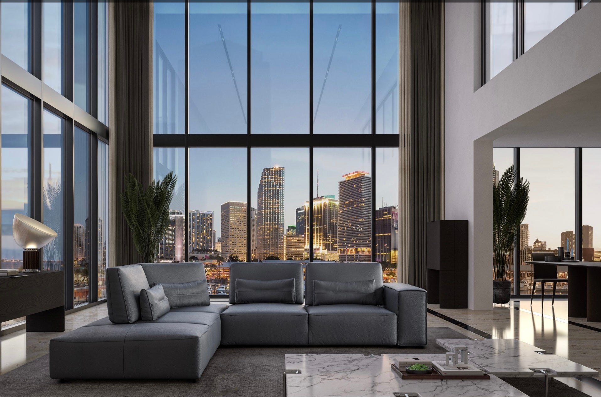 Florence leather sectional -  dark grey - Euro Living Furniture