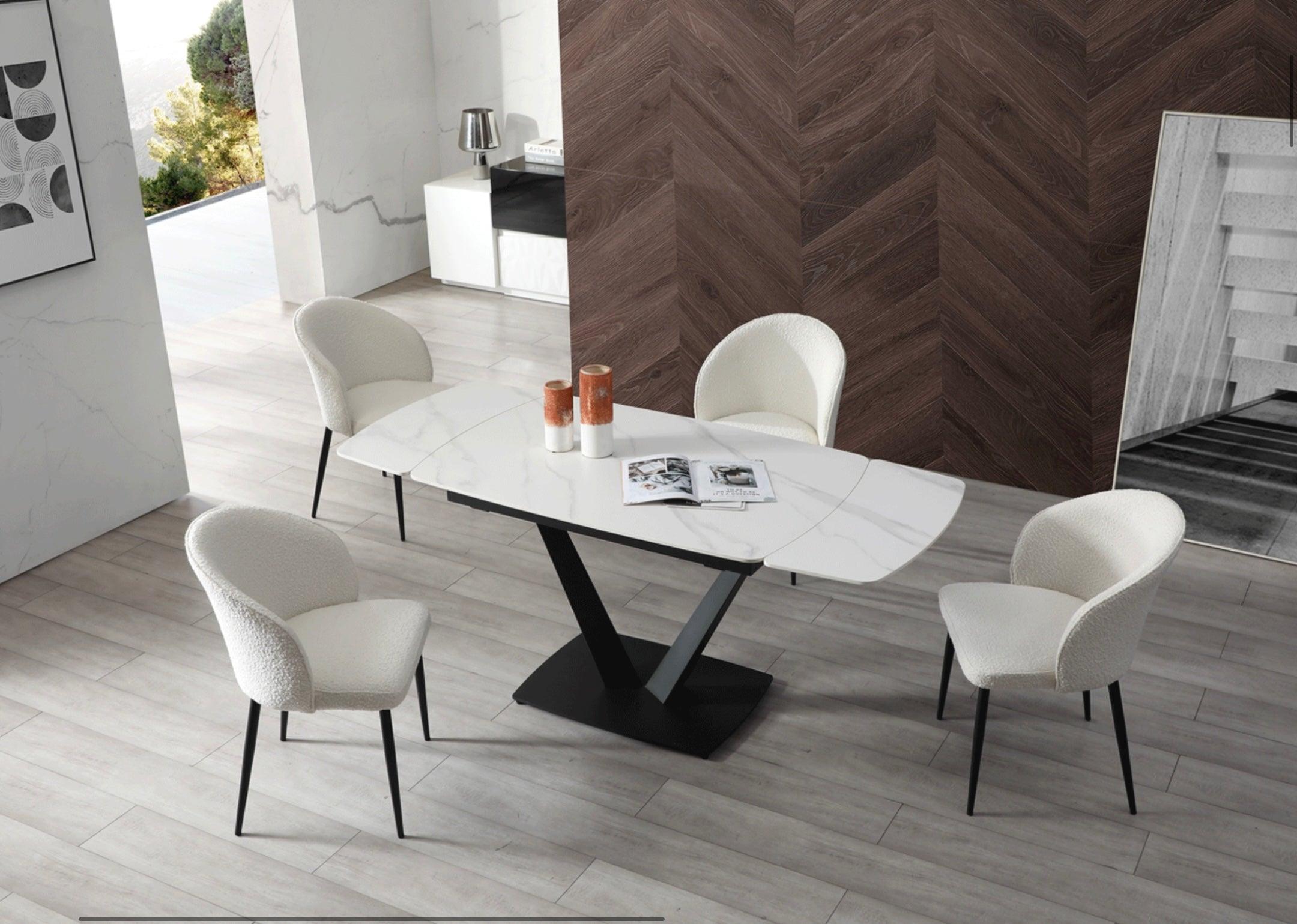 Niah dining table 47” - 71” BLACK BASE, with 4 chairs - Euro Living Furniture