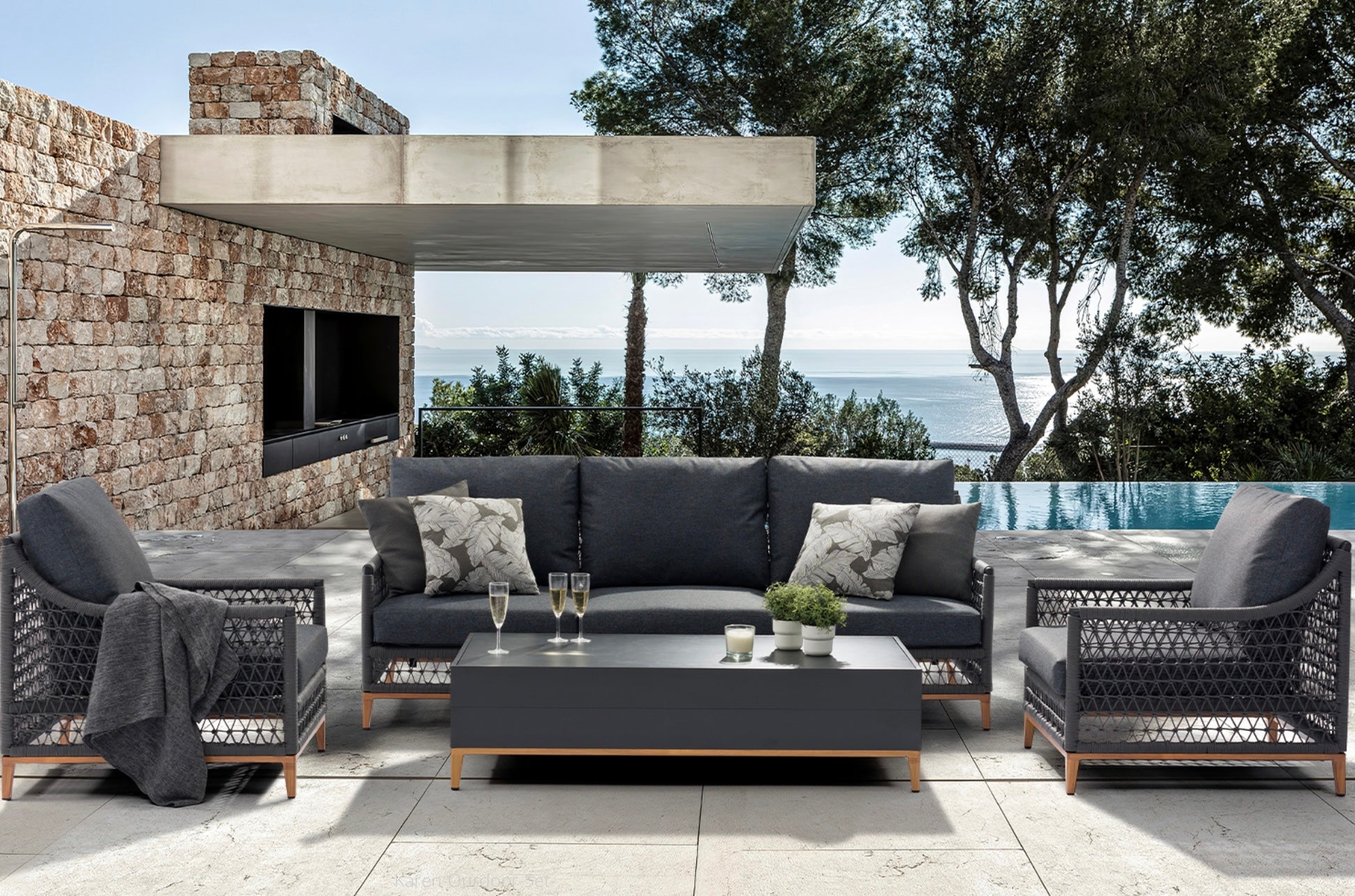 Ken outdoor set - sofa, 2chairs, coffee table - Euro Living Furniture