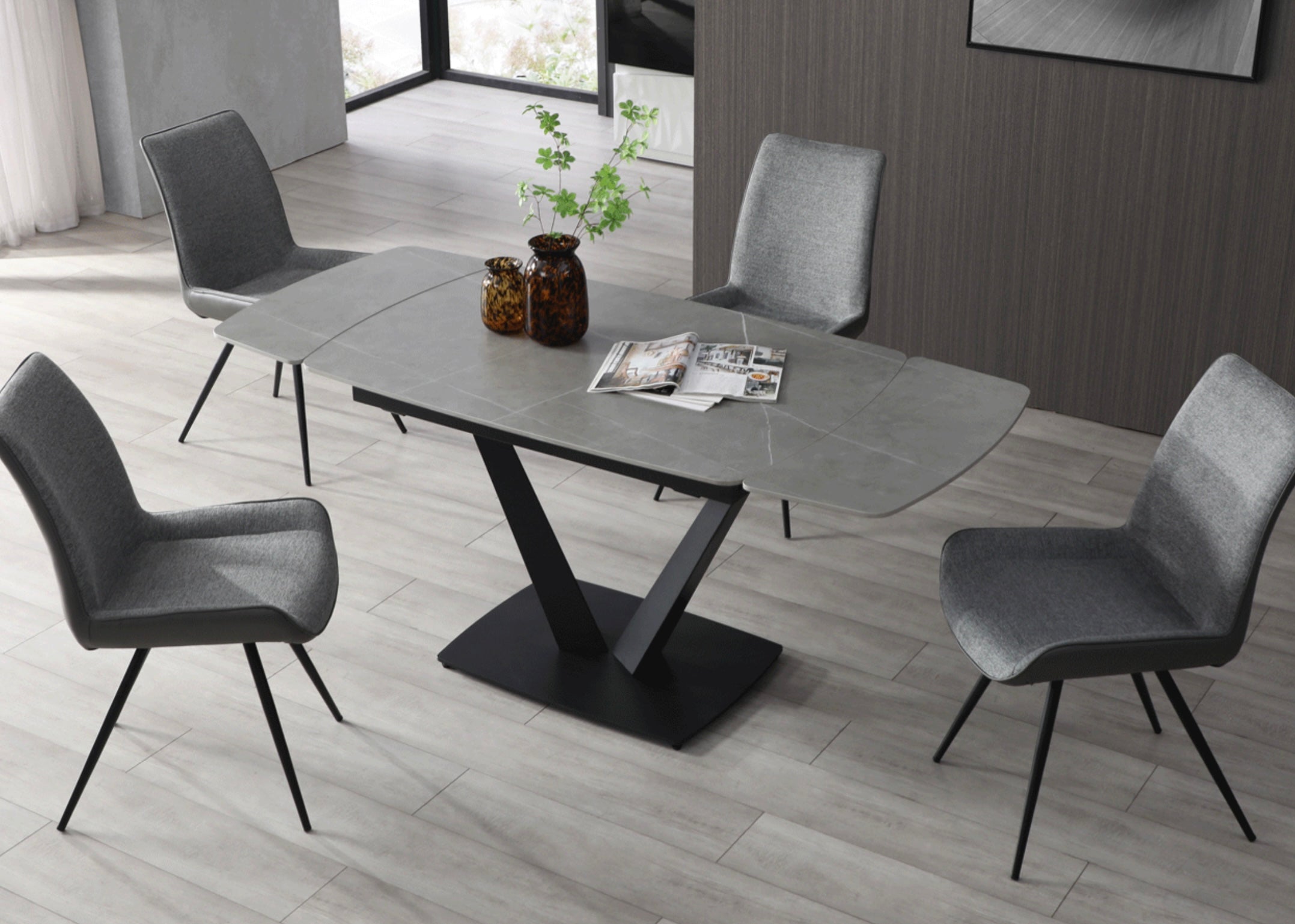 Niah dining set - grey top black legs - with 4 chairs - Euro Living Furniture