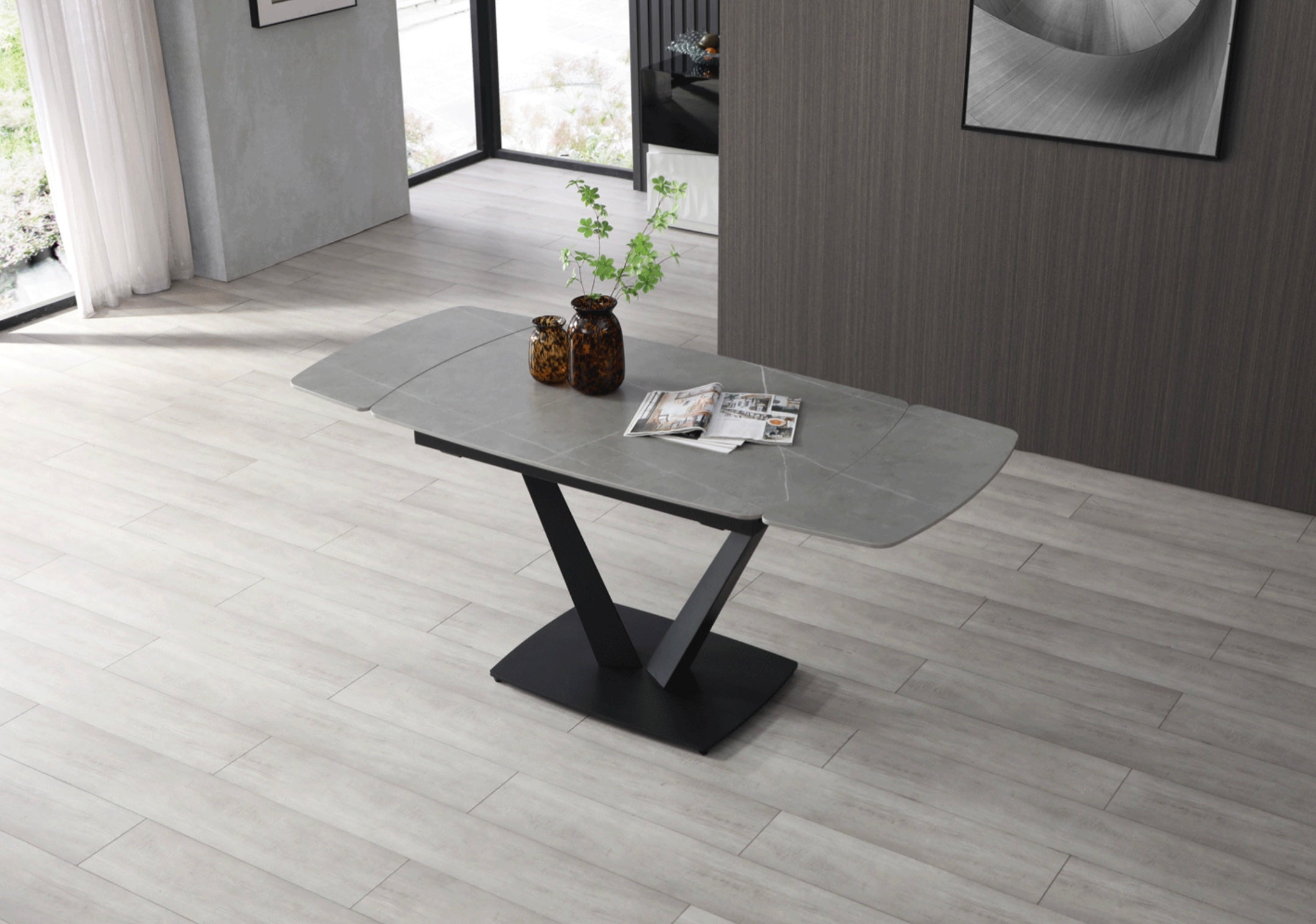 Niah dining set - grey top black legs - with 4 chairs - Euro Living Furniture