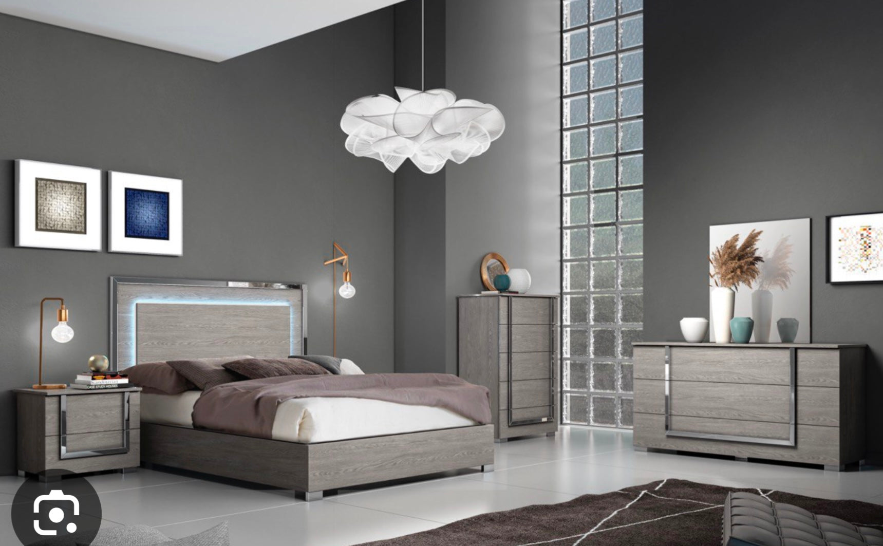 Antonio QN Bed + Dresser + 1 NS Elm Grey Wood - Euro Living Furniture