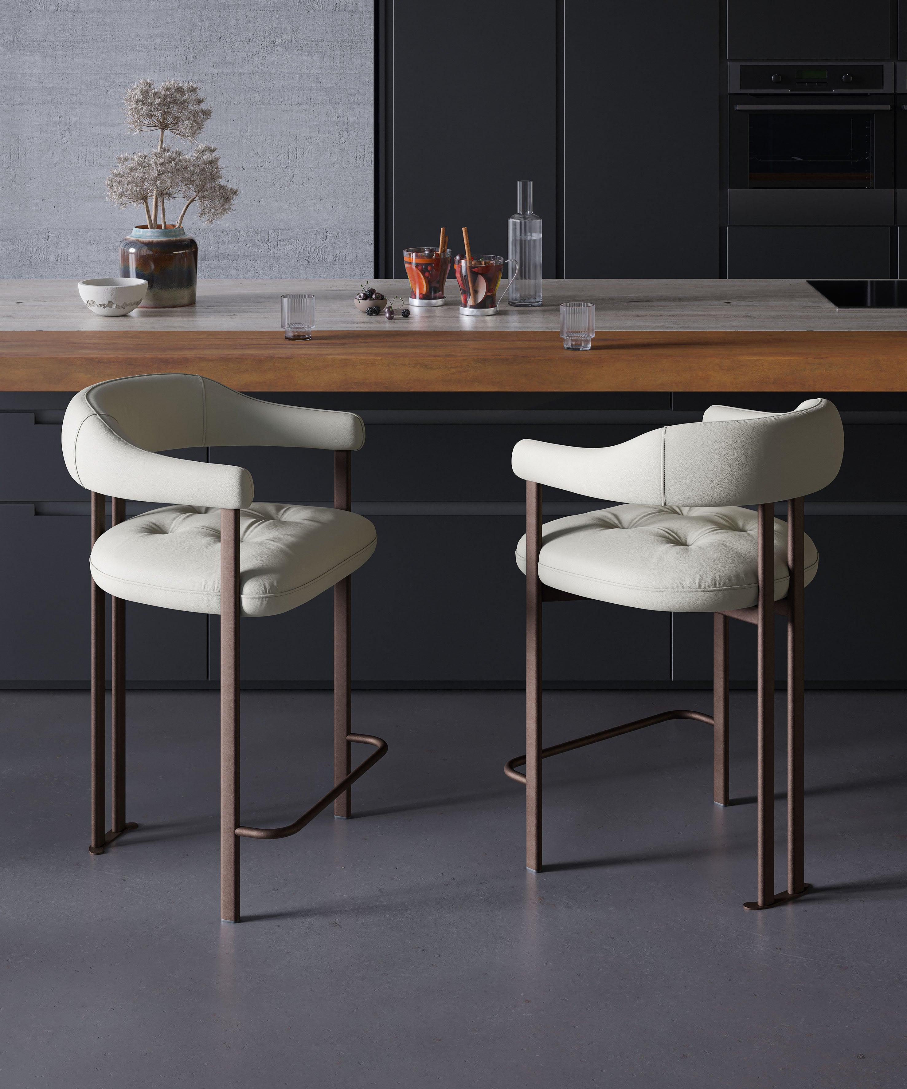 Greta Counter stool By Cattelan Italia in FINISH:GFM18 Bronze embossed LEATHER: 995 Nardo - Euro Living Furniture