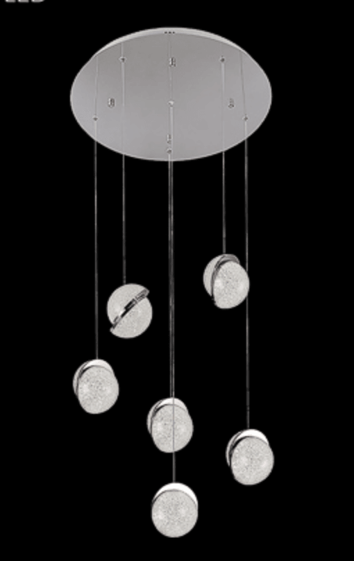 Globe Slider 6 Pendant Chandelier Round 20in x 22H Silver Imperial Crystal - Euro Living Furniture