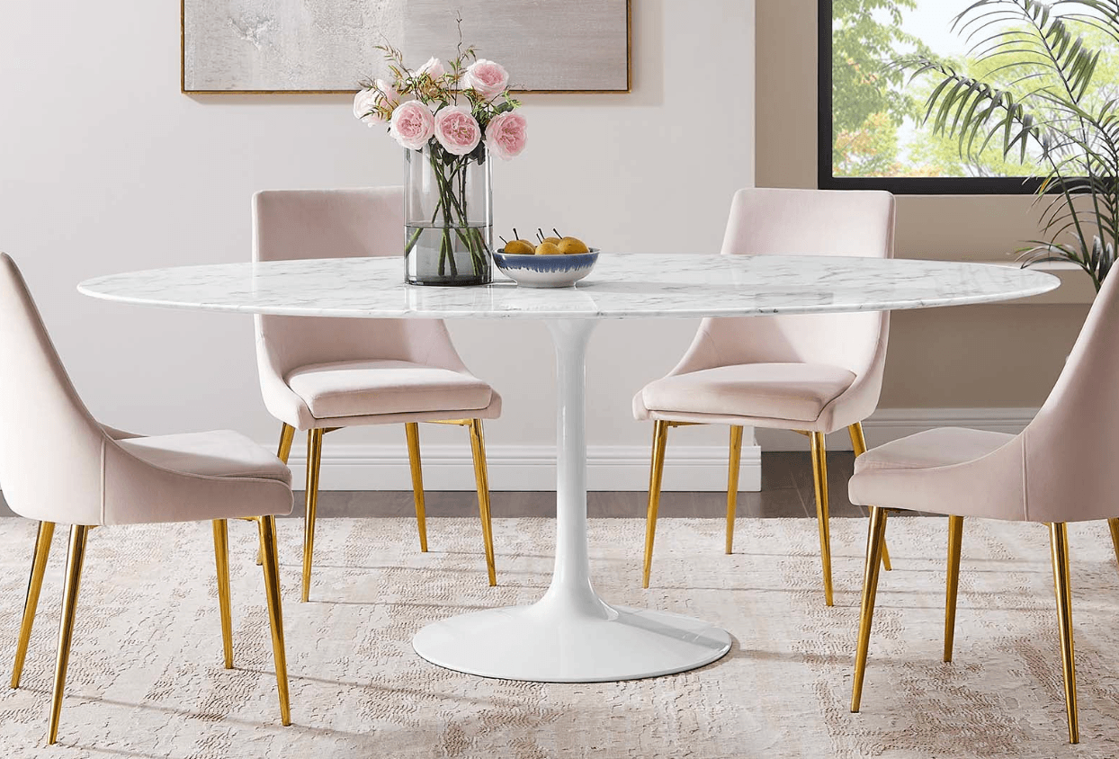 Lola 78in Oval Marble Table - Euro Living Furniture