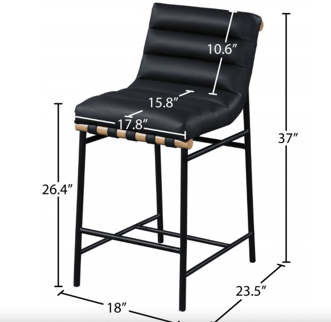 Blake leather counter stool in Black faux leather with black metal frame with oak wood accent - Euro Living Furniture