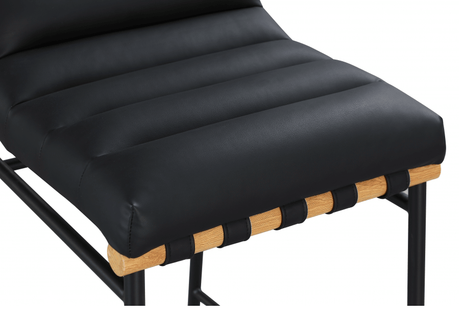 Blake leather counter stool in Black faux leather with black metal frame with oak wood accent - Euro Living Furniture