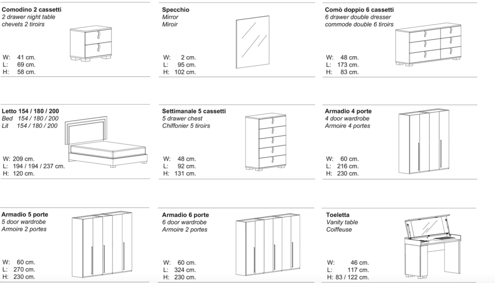 Sara Bedroom collection 100% Italian made - Euro Living Furniture