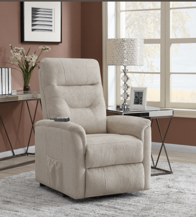 Henrietta Power Lift Recliner With Storage Pocket Beige - Euro Living Furniture