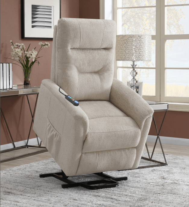 Henrietta Power Lift Recliner With Storage Pocket Beige - Euro Living Furniture