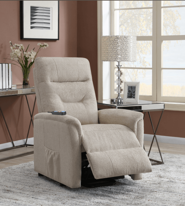 Henrietta Power Lift Recliner With Storage Pocket Beige - Euro Living Furniture
