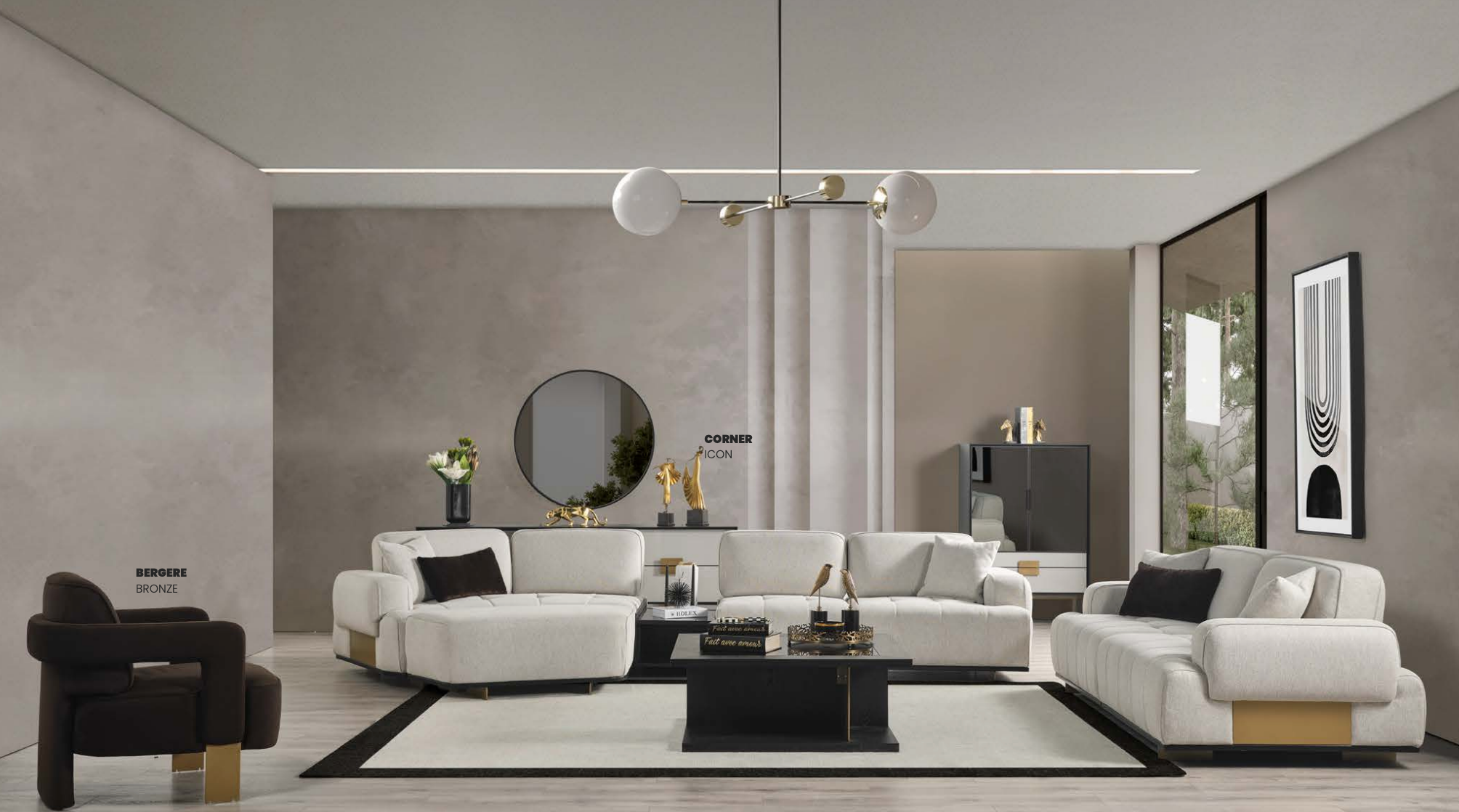 Icon Fabric Sofa 6 Pcs Beige - Euro Living Furniture