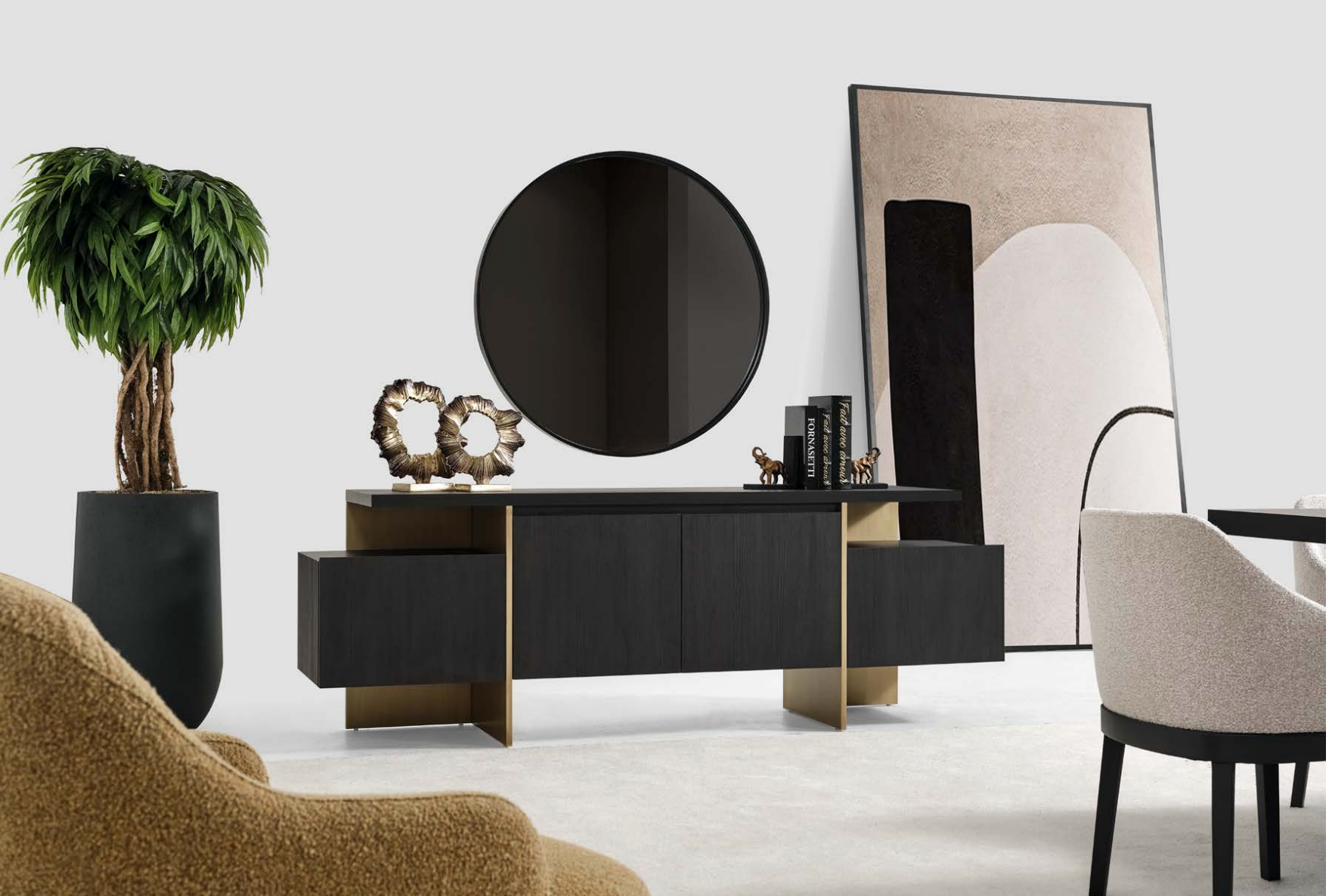 Eva Upholstered Collection KS + 2 NS LED+ Dresser Beige Fabric - Euro Living Furniture