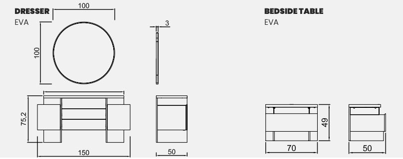 Eva Upholstered Collection KS + 2 NS LED+ Dresser Beige Fabric - Euro Living Furniture