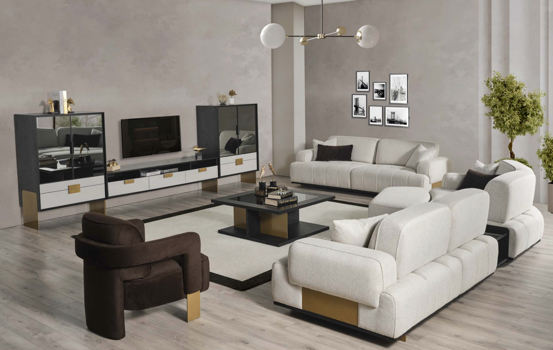 Icon Fabric Sofa 6 Pcs Beige - Euro Living Furniture