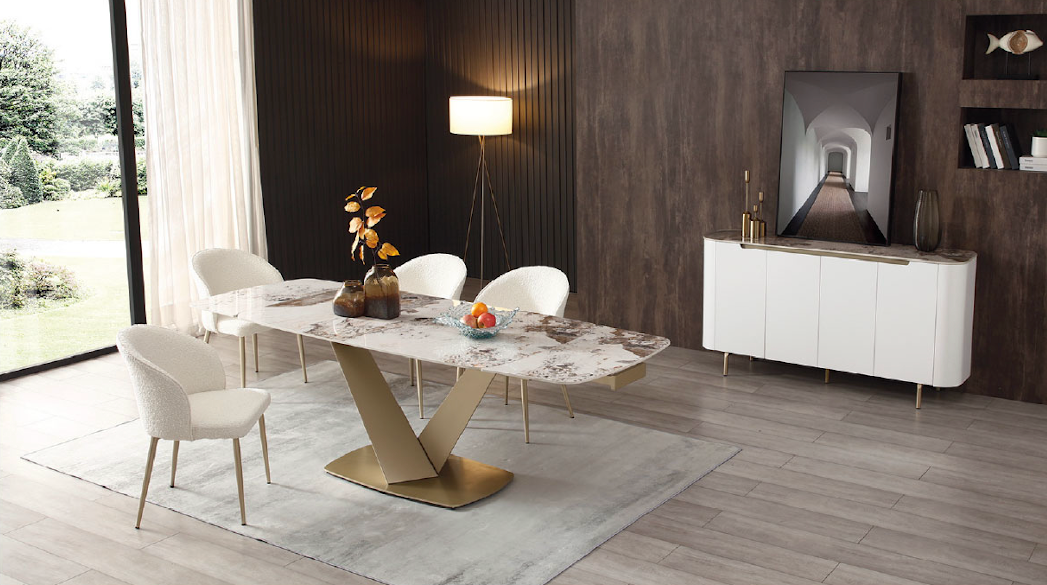 Niah Ceramic Dining Table 110in - Euro Living Furniture