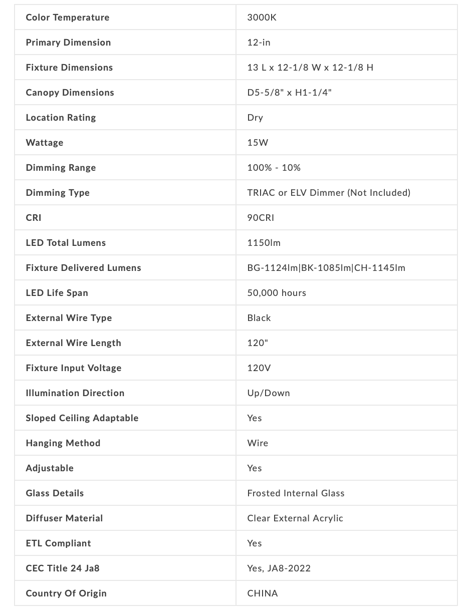 ARIAN 12-IN PENDANT - Euro Living Furniture