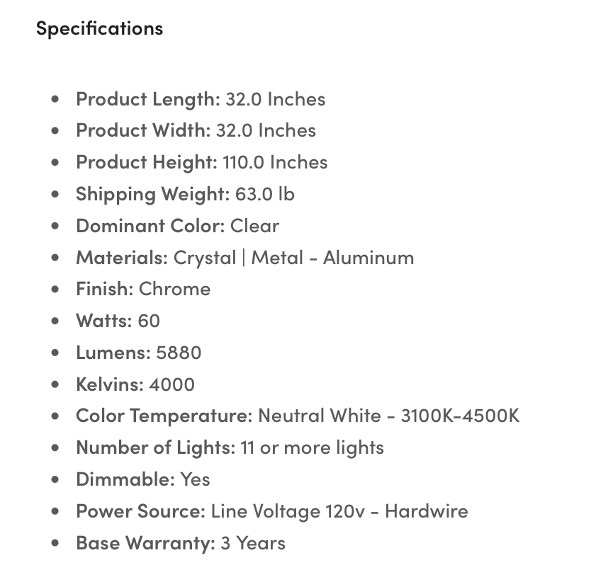 SPADES 110" CHANDELIER - Euro Living Furniture