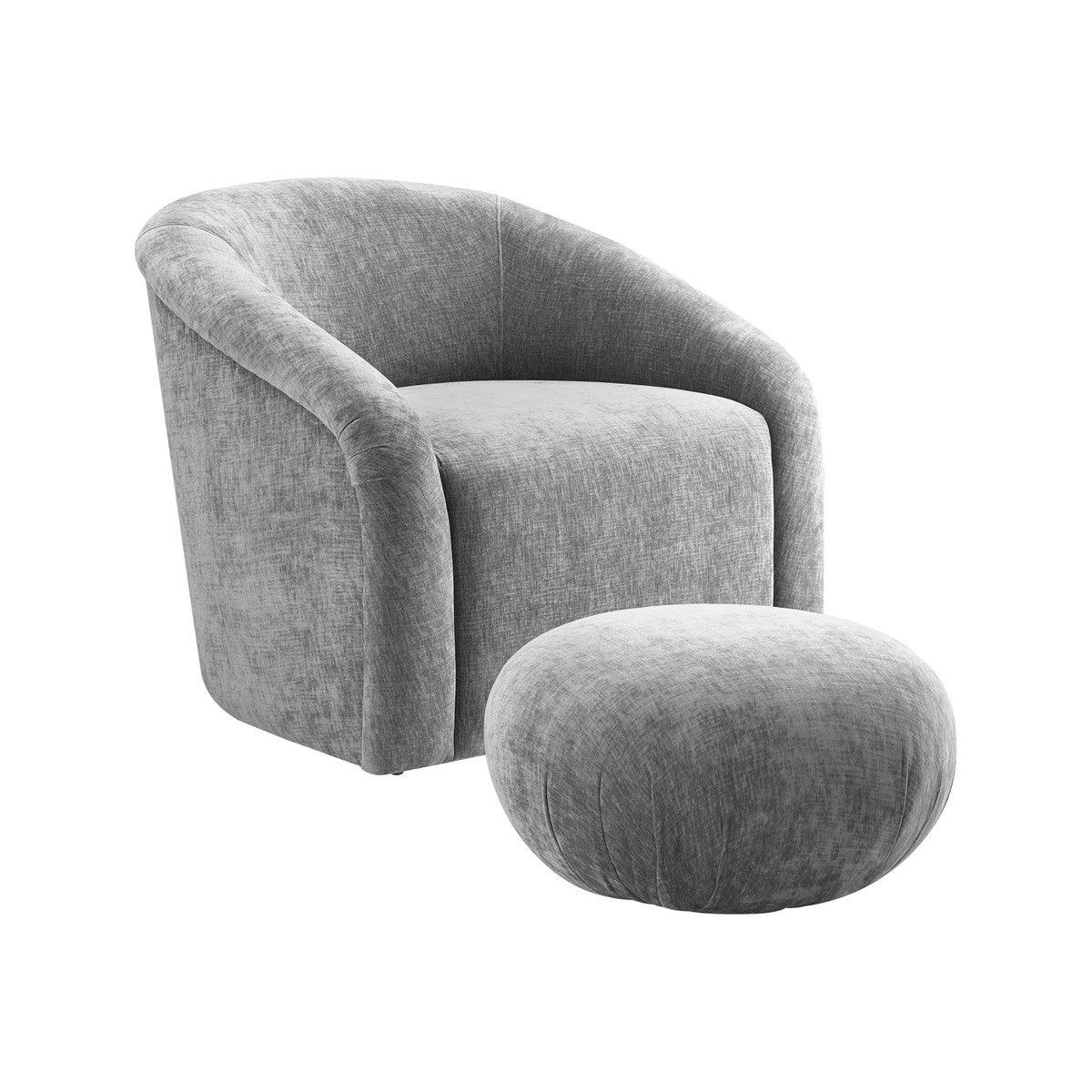 Bosh Grey Chenille Chair + Ottoman Set - Euro Living Furniture