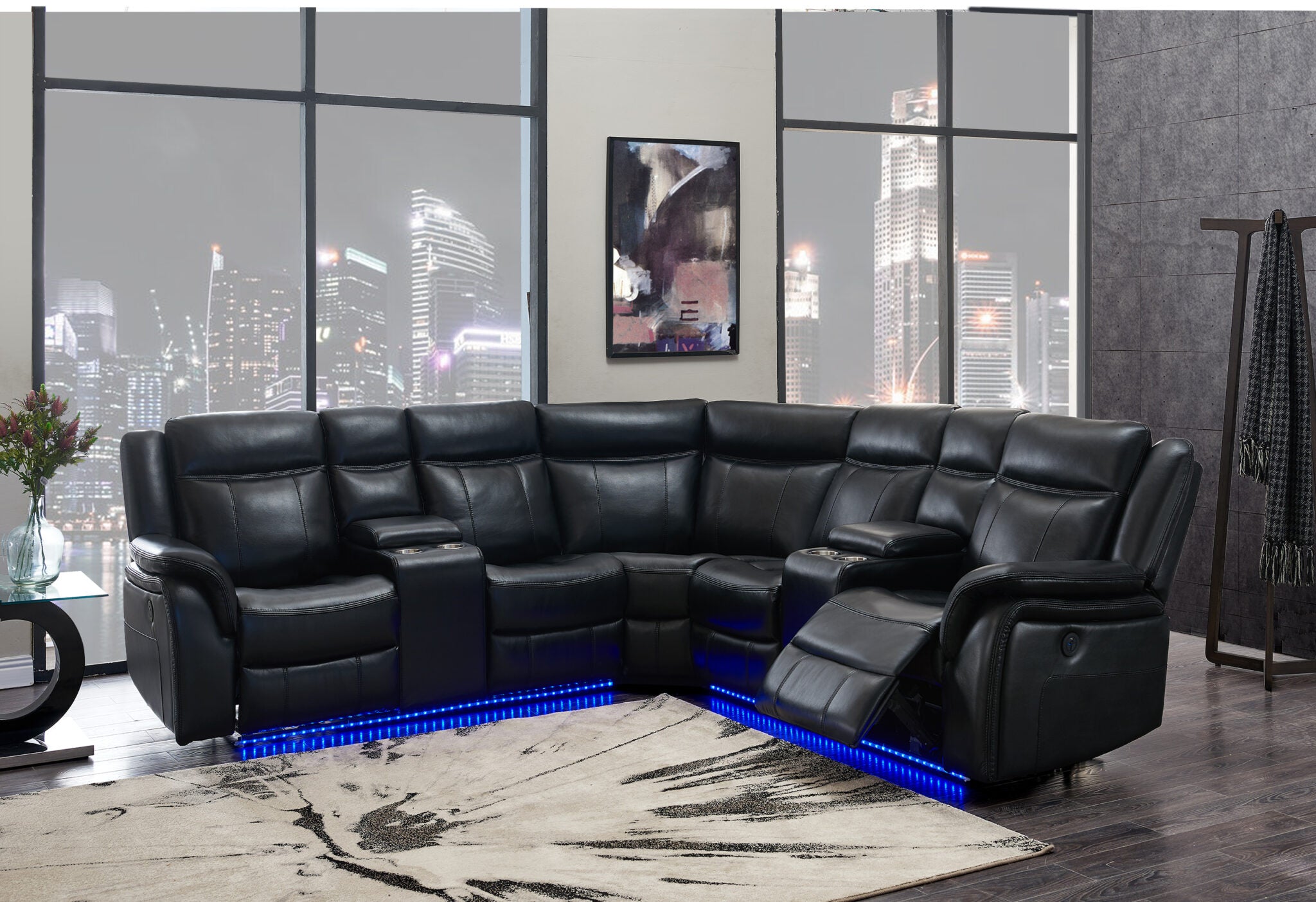 Uma Black Sectional - Euro Living Furniture