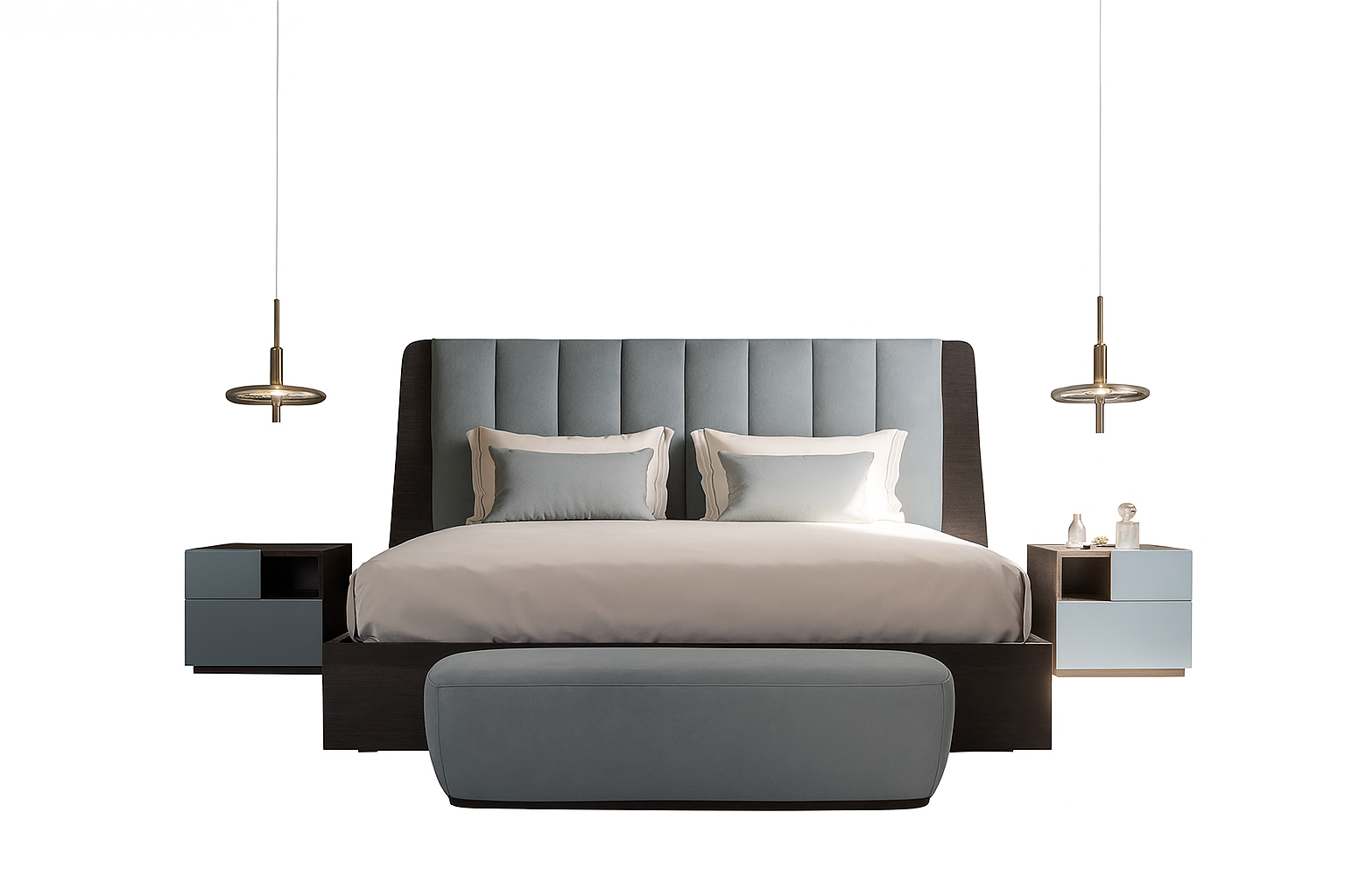 Porticello Bedroom Set with Upholstered Headboard - Euro Living Furniture