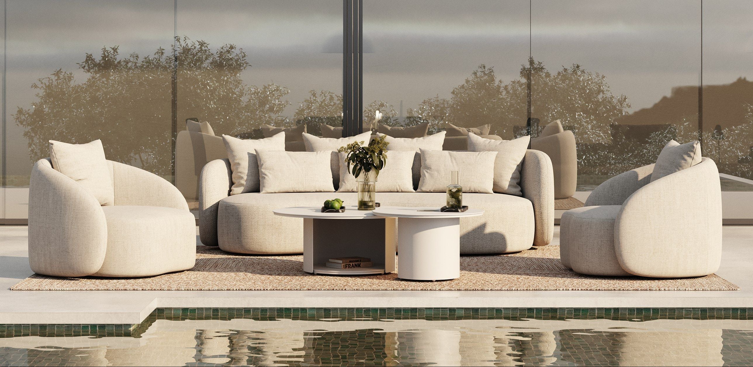 Torca - Outdoor Beige fabric - 4 Seat Sofa+ 2 Chairs - Euro Living Furniture