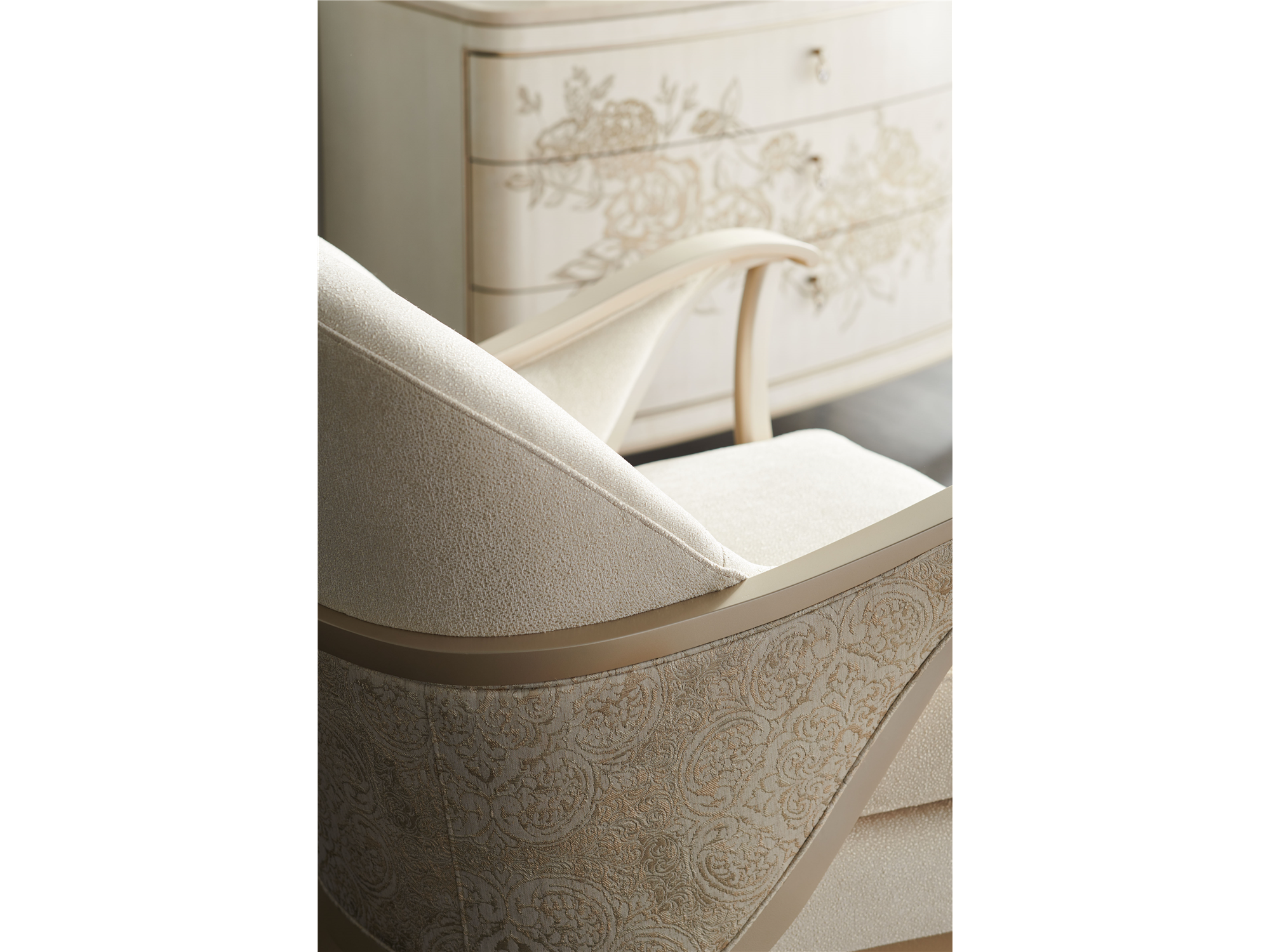 Desmond Curtsy Chair in Pearl - Euro Living Furniture