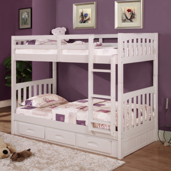 Twin/Twin Bunk Bed White w/ 3 Drawer Underbed Storage - Euro Living Furniture