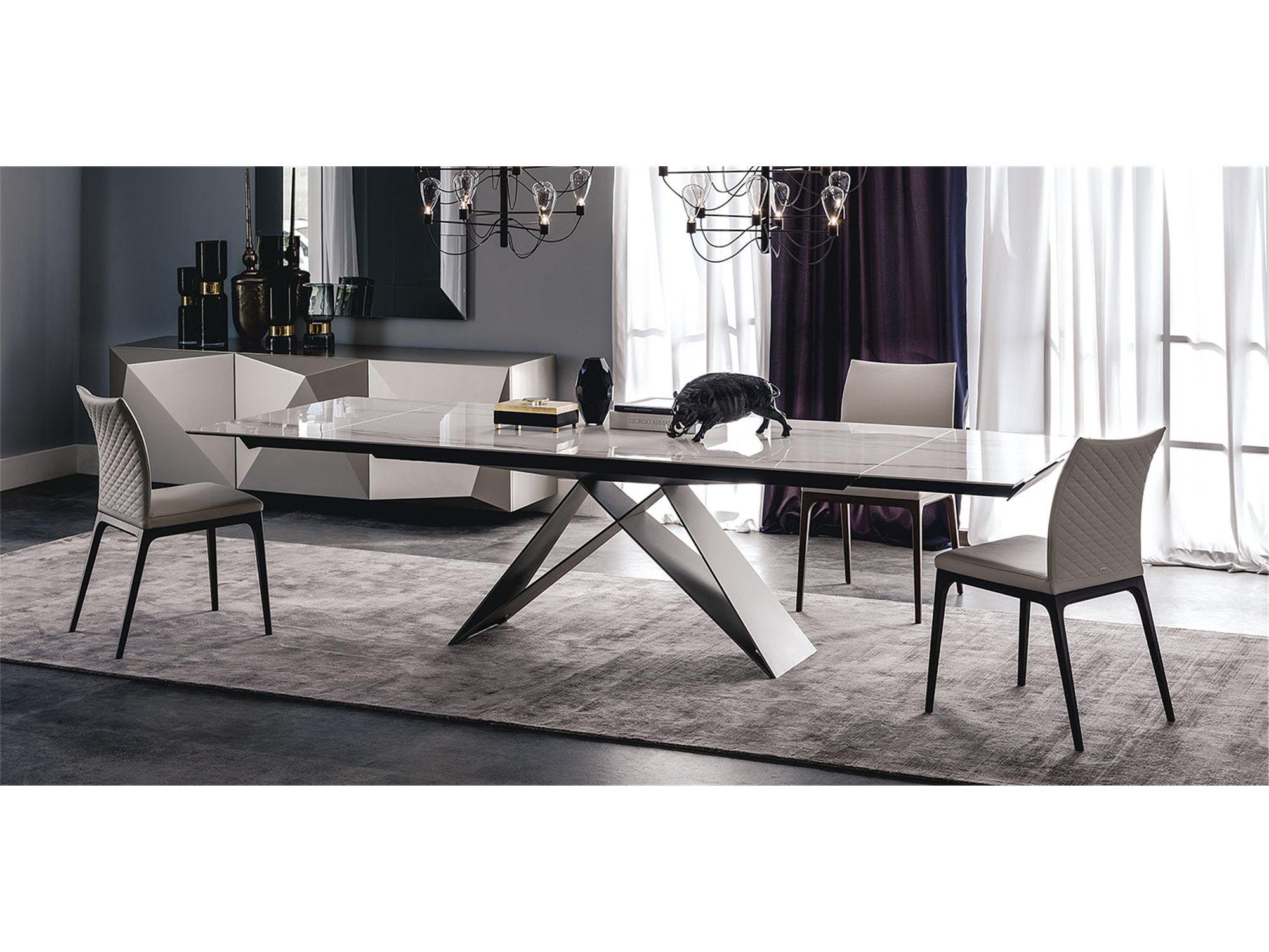 Premier Keramik Drive Dining Table - 78"W - Euro Living Furniture