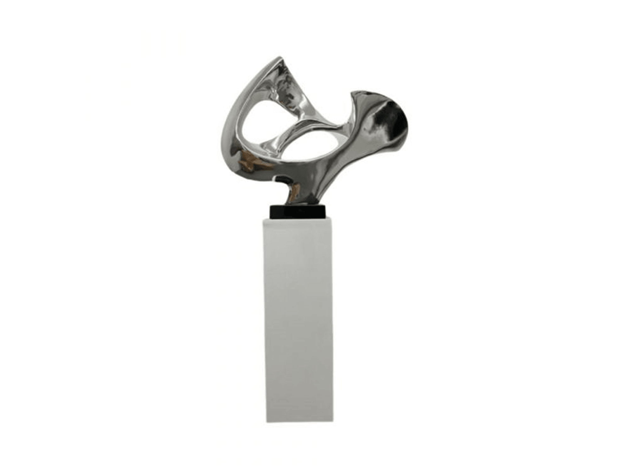 ABSTRACT FLOOR SCULPTURE IN CHROME // WHITE BASE - Euro Living Furniture