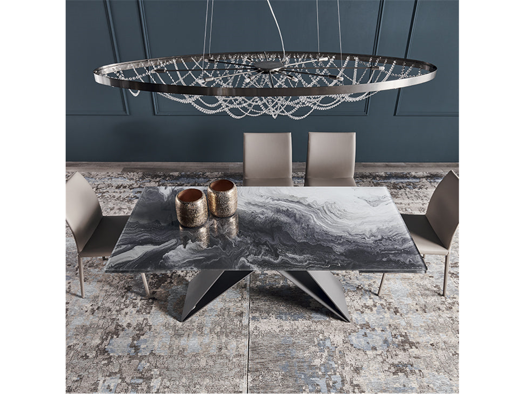 Premier CrystalArt Drive Dining Table - 78"W - Euro Living Furniture