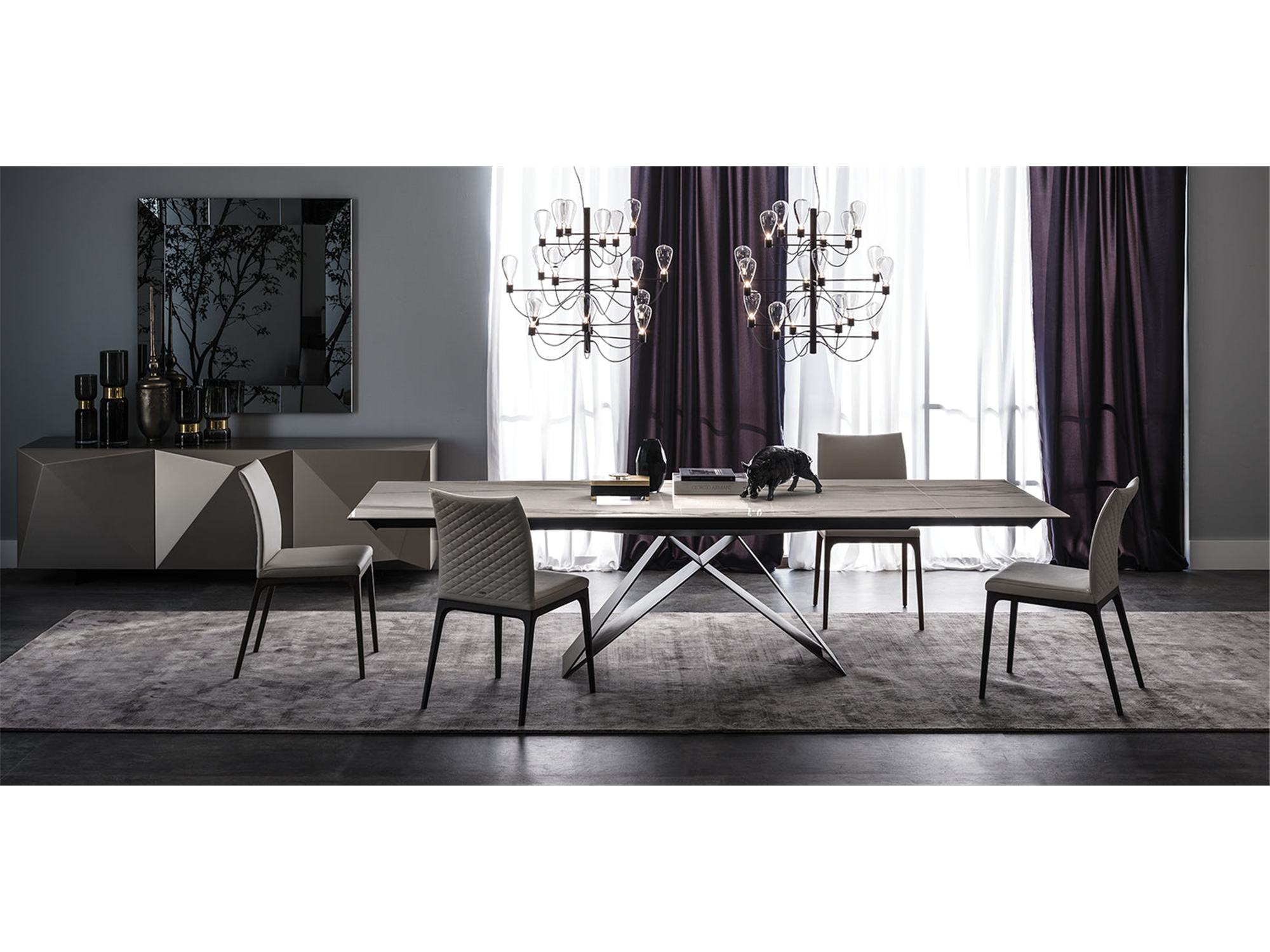 Premier Keramik Drive Dining Table - 78"W - Euro Living Furniture