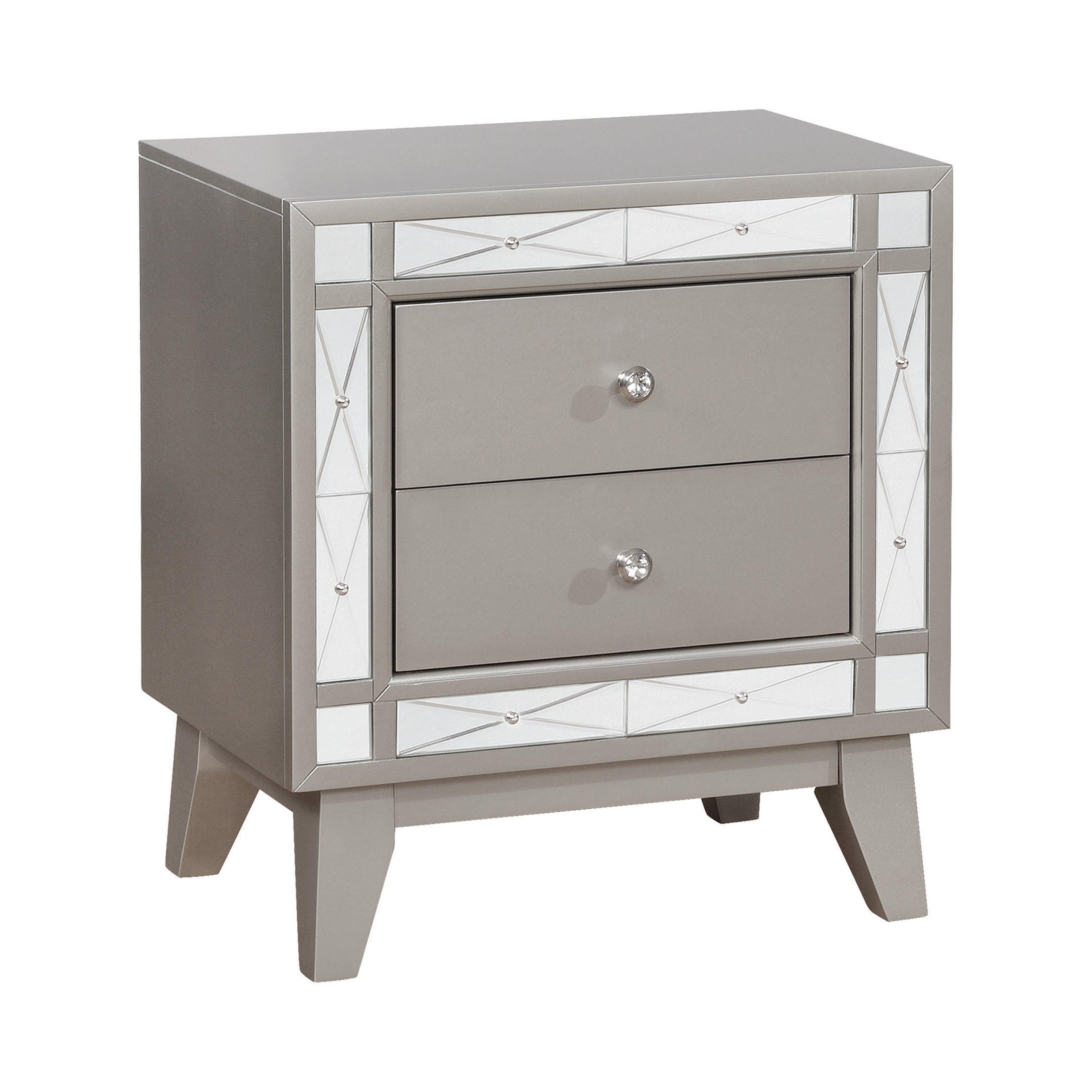 Leighton 2-Drawer Nightstand Metallic Mercury - Euro Living Furniture