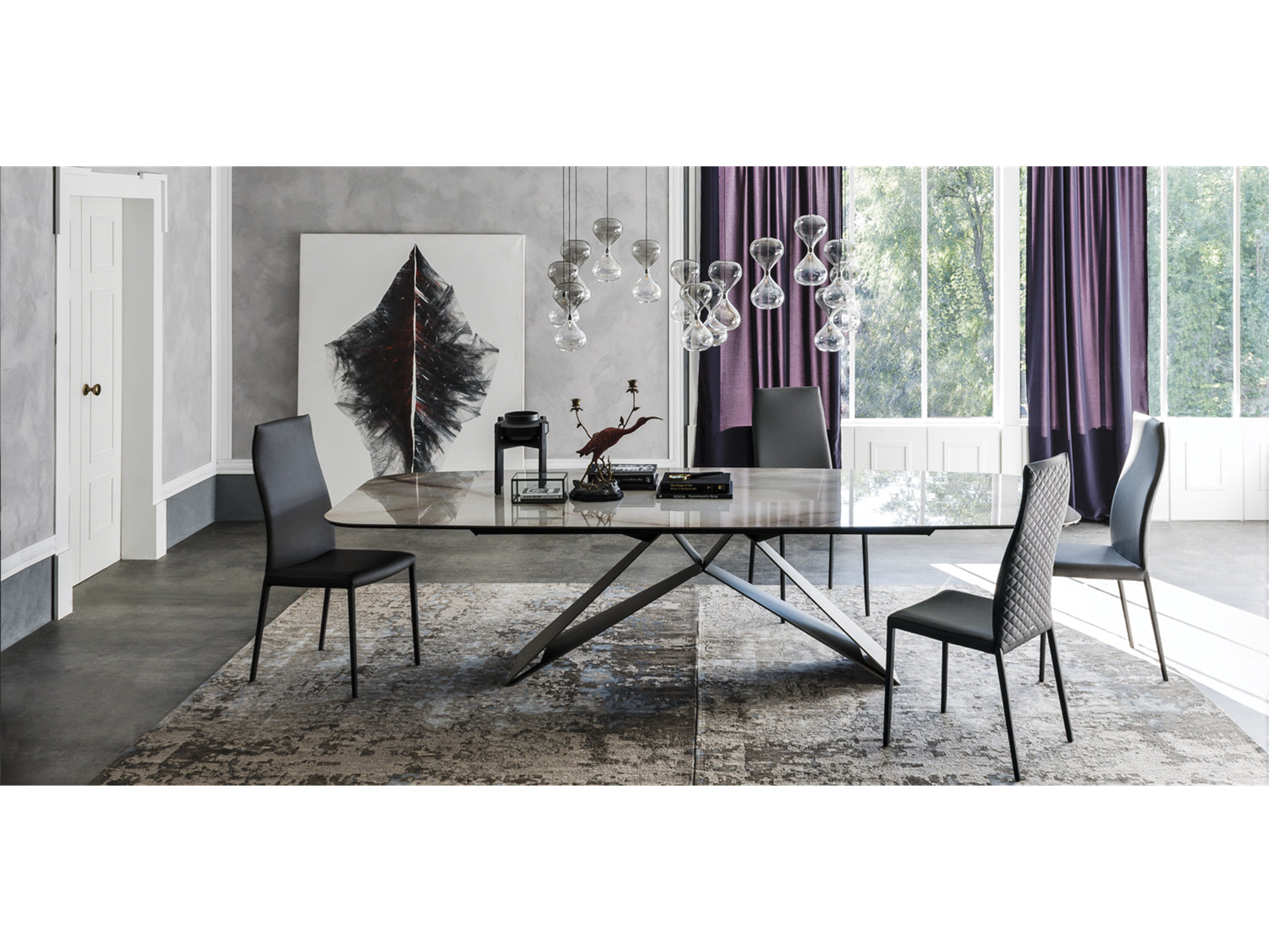 Premier Keramik Dining Table - 118"W - Euro Living Furniture