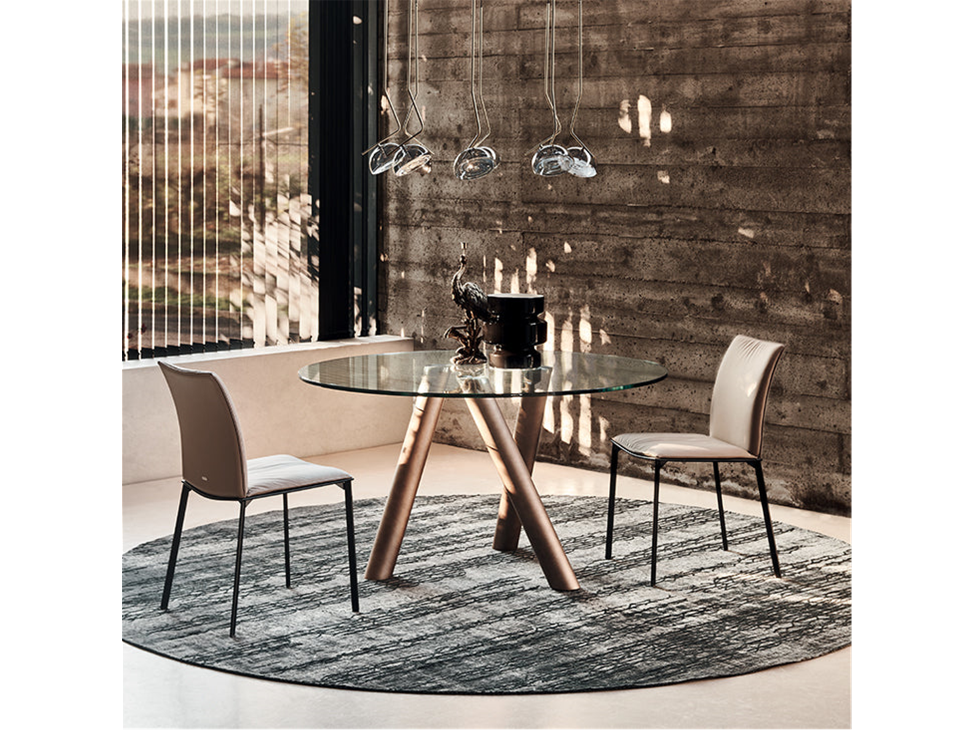 Ray Leather Dining Table - 70"Dia - Euro Living Furniture