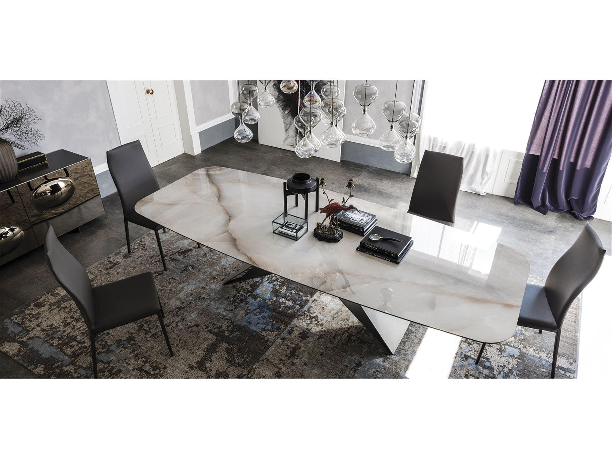 Premier Keramik Dining Table - 118"W - Euro Living Furniture