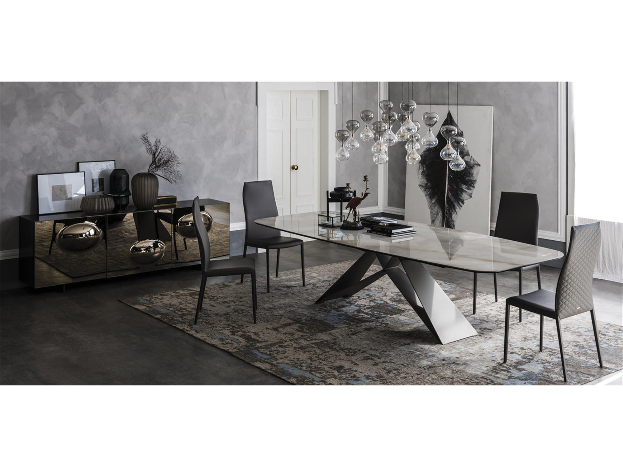 Premier Keramik Dining Table - 118"W - Euro Living Furniture